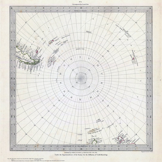 This South Pole map was originally published in 1831 under the superintendence of the Society for the Diffusion of Useful Knowledge