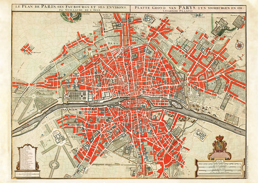 Vintage Paris Map: Plattegrond van Parijs. ca. 1721-1774. Guillaume Delisle